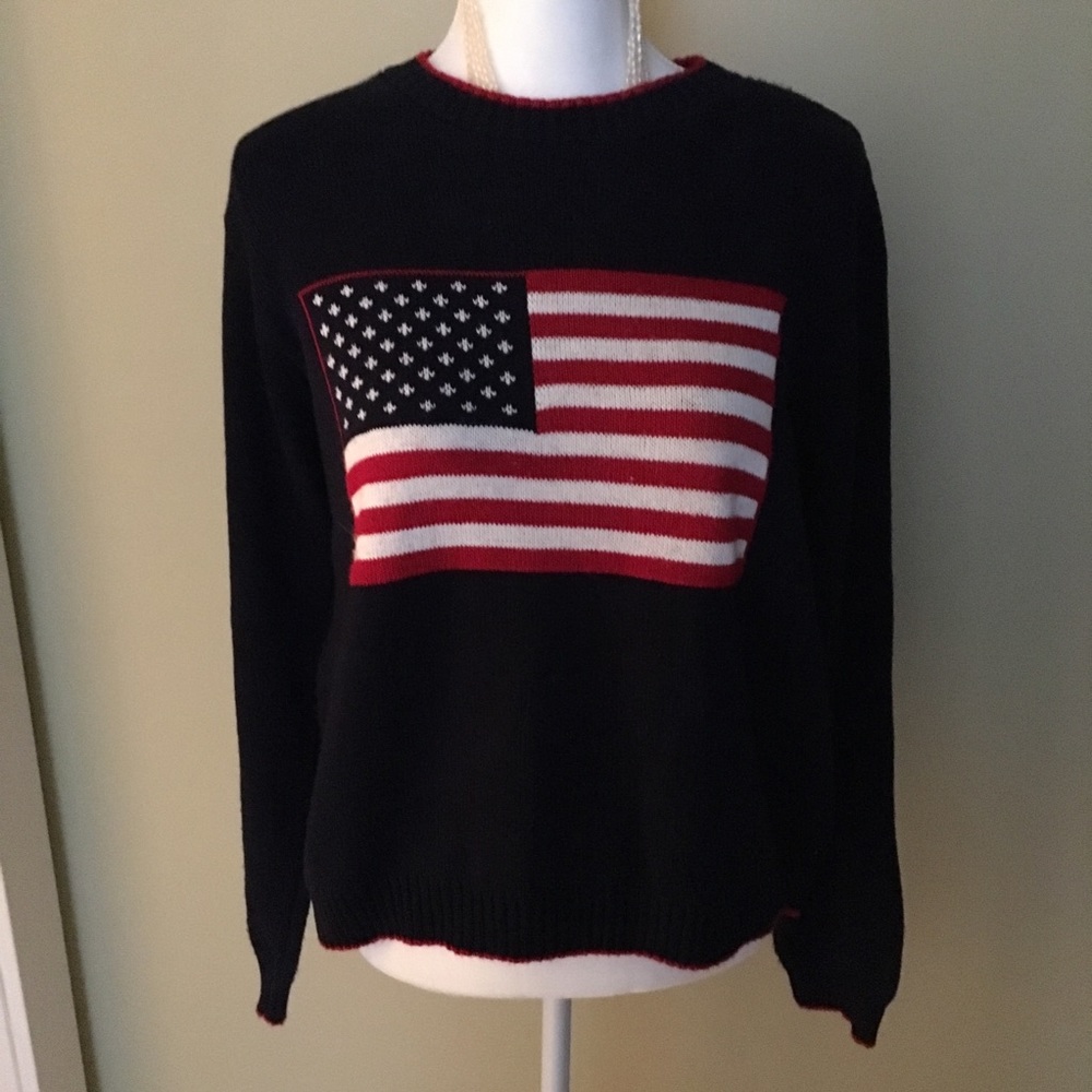 Hanes American Flag sweater. Navy blue. Size M